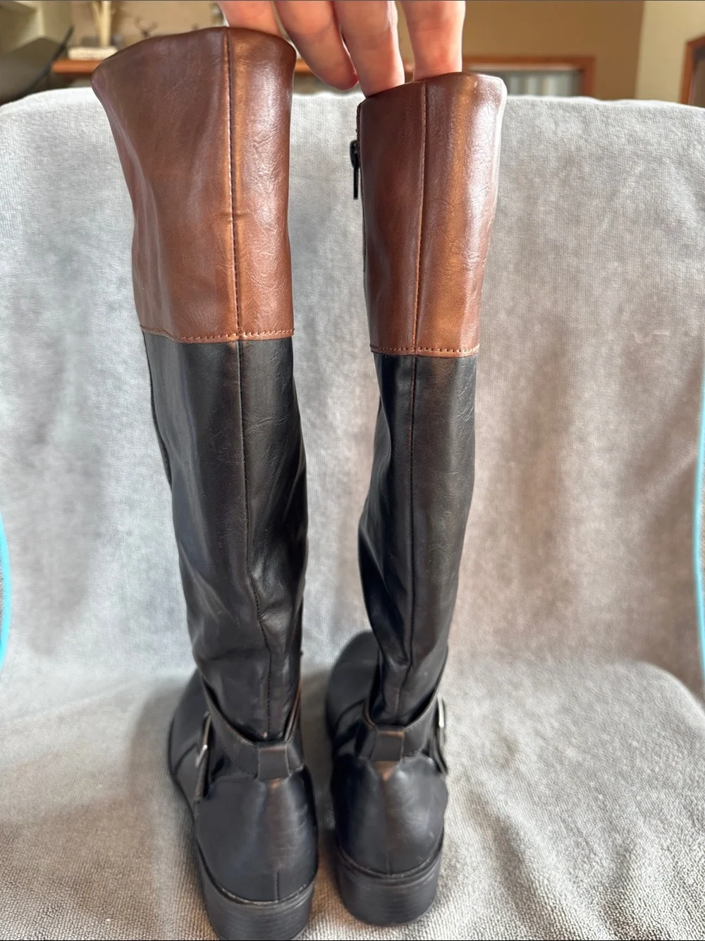 Arizona Delling Black-Brown Two Toned Knee High Wide Calf Riding Boot Size 9M